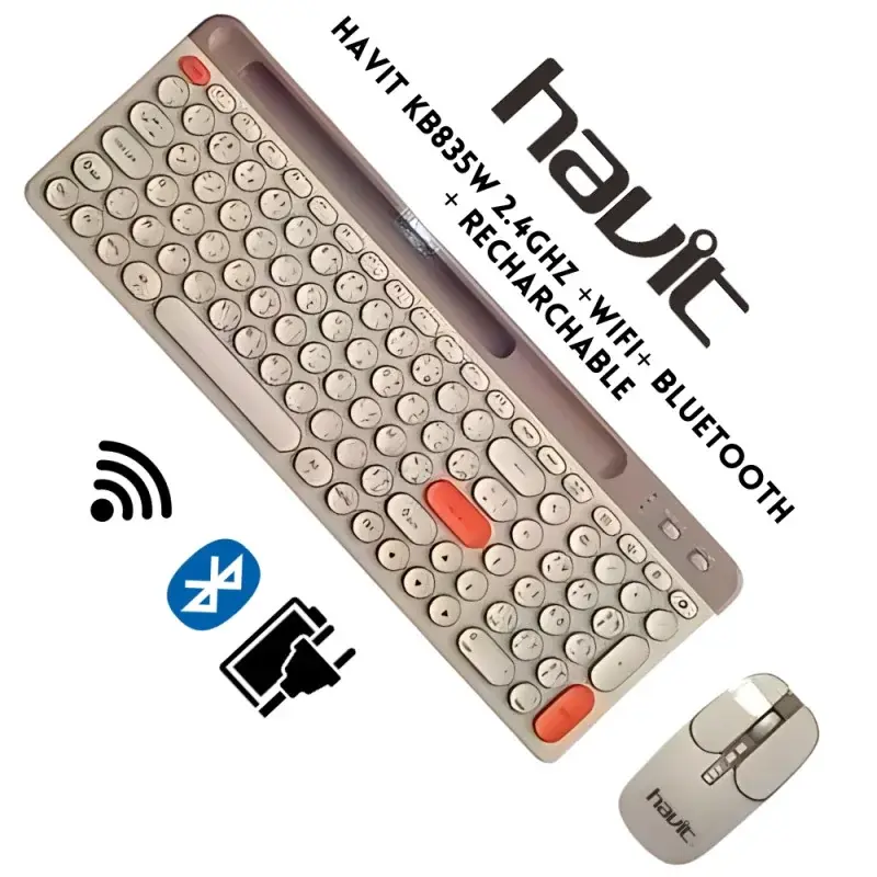 COMBO SANS FIL WIRELESS CLAVIER MOUSE OFFICE HAVIT KB835WB RECHARGEABLE